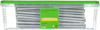 Plastlåda med grönt lock innehållande metallskruvar, etikett med text "Construction screw ET-T".