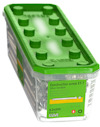 Grön plastlåda med texten "Construction screw ET-T Silver Corrosion Seal 8,2x220 PCS 50".