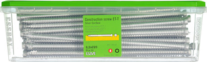 Låda med byggskruvar ET-T Silver CorrSeal, storlek 6,2x220, från ESSVE.