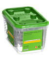 Plastlåda med grönt lock innehållande "Construction screw ET-T" från Essve, 6,5x65 mm, 100 st.