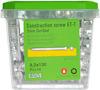 Grön plastförpackning med 50 silverfärgade trallskruvar. Märkning: "Construction screw ET-T, 8,2x130".
