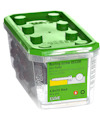 Plastförpackning med grönt lock innehållande ESSVE takskruvar, förzinkade, 4,8x20 mm, 250 stycken.