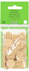 Förpackning med 20 stycken beige plastlock, märkt ESSVE, storlek ø 14/19 mm.