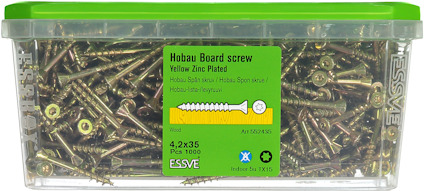 Behållare med Hobau board skruv 4,2x35 mm, guldförzinkad, 1000 st.