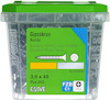 Plastförpackning med gipsskruv, grön etikett, text "Gipsskruv Kombi 3,9 x 40, Pcs 250, Essve".