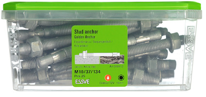 Plastlåda med expanderbult från ESSVE, artikelnummer 306813, 25 st, storlek M10/37/134.