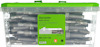 Produktlåda med ESSVE stud anchor, Golden Anchor M8/50/126, 50 st. Grön lock, genomskinlig plast.