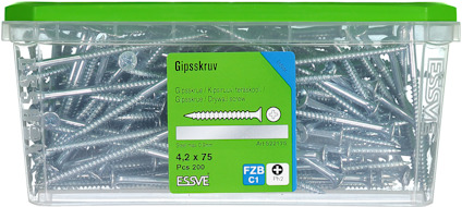 Förpackning med gipskruvar, 4.2 x 75 mm, 200 st, med grön lock.