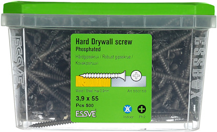 Förpackning med hard drywall screws, 3,9x55 mm, 500 st från Essve.