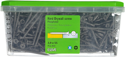 Förvaringslåda med hårda gipsskruvar, fosfaterade, 3,9 x 55 mm, 500 st.
