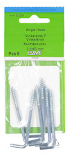 Förpackning med 6 vinklade krokar, 3.5x60 mm, märkt ESSVE för träanvändning.