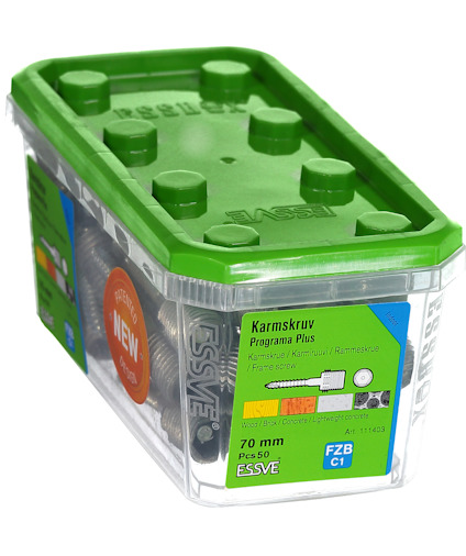 Plastlåda med Karmhruv Programa Plus, 70 mm. Märkt FZB C1, 50 st.