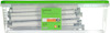Transparent plastlåda med fasadpluggar och grön lock. Texten inkluderar "Facade plug" och dimensioner "10 x 180".