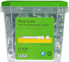 Plastförpackning med etikett: "Wood screw Indu-Prog framescrew system, 8,0x58, 100 st, ESSVE, Art 105290, Indoor FZB TX30".