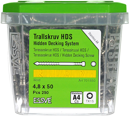 Förpackning med Trallskruv HDS, Essve, A4, 4,8 x 50, 250 st.