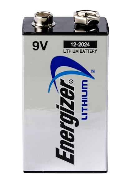 9V litiumbatteri från Energizer med blå och svart text samt symboler på framsidan.