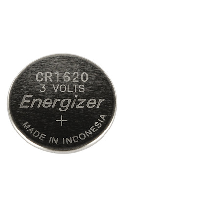 Batteri med texten "CR1620 3 VOLTS Energizer Made in Indonesia".
