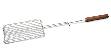 Halster med metallnät och trähandtag.