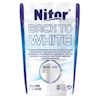 Förpackning av textilfärg "Nitor Back to White" med instruktioner på olika språk och bilder före/efter tvätt.