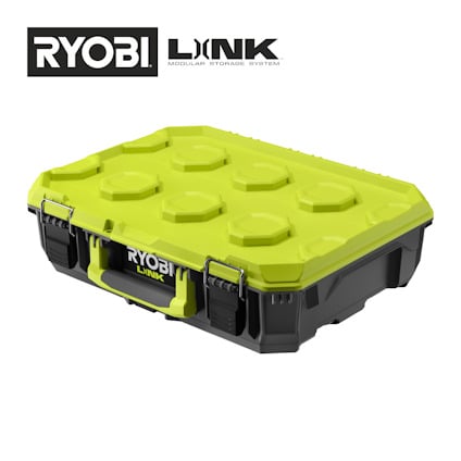 Grön och svart verktygslåda med Ryobi LINK-logotyp.