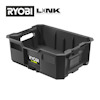 Svart, rektangrönär plastverktygslåda med bärhandtag och Ryobi Link-logotypen på sidan.