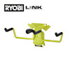 Grön krok i metall med fyra svarta gummibelagda ändar. Text: "RYOBI LINK Modular Storage System".