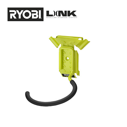 Grön RYOBI LINK cykelkrok med svart gummibelagd krok och logotyp i övre vänstra hörnet.