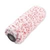 Vit och rosa målarroller med ett fluffigt texturerat yttre och en grå cylinderkärna.
