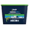 Plastförpackning med grönt lock och etikett med texten "Bostik Hernia KP4" samt ett ödlemotiv.