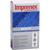 Förpackning med Imprenex Waterproofing, dekorerad med vattendroppar och text om användning för textilier.