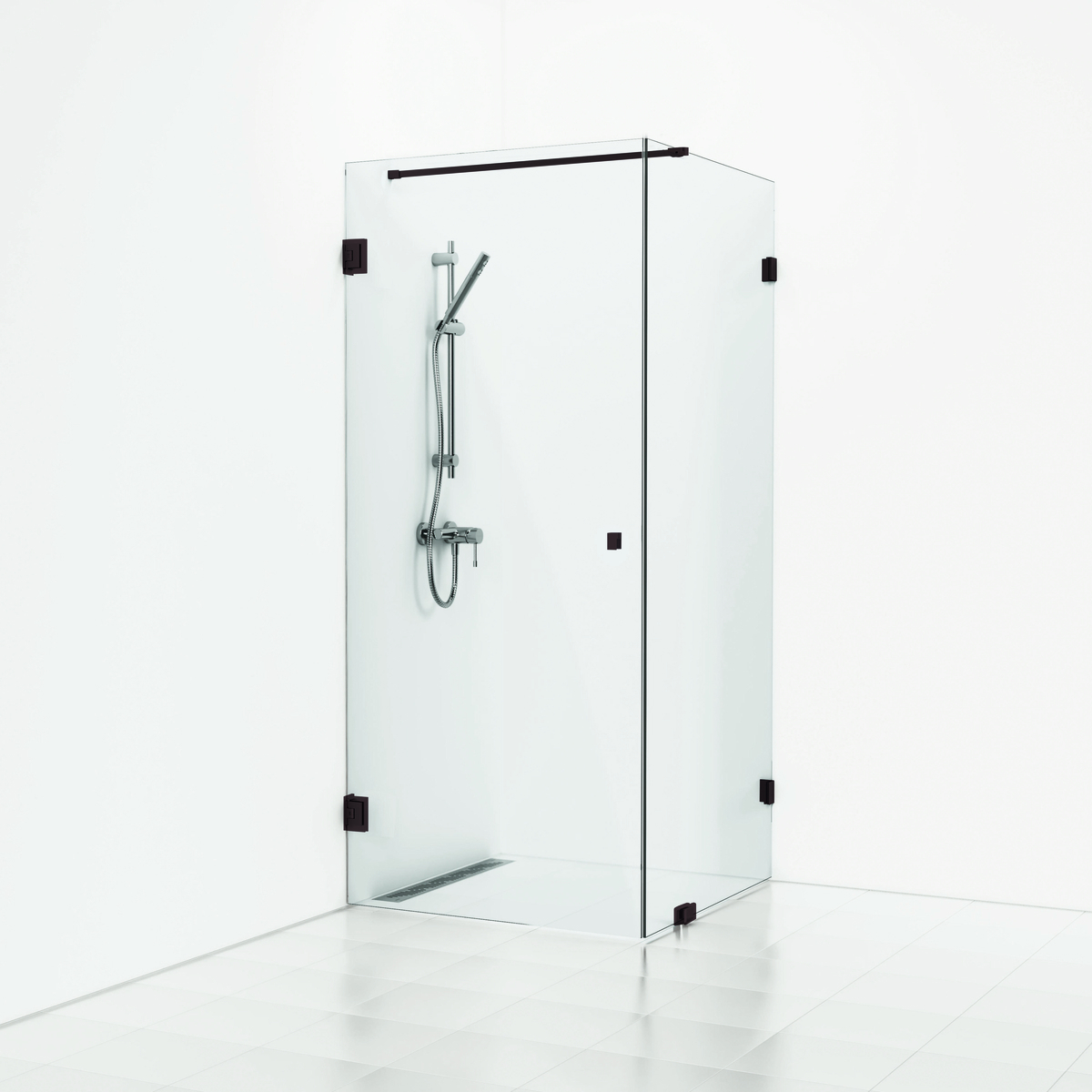 HÖRNDUSCH 180° RAK/FAST SVART MATT KLARGLAS 90X90X200CM - Svedbergs