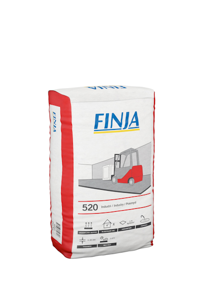 Vit och röd säck med texten "FINJA" och en illustration av en gaffeltruck samt siffran "520".