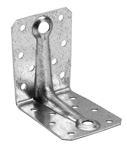 Metallisk vinkelbeslag med flera hål för montering.