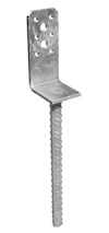 Metallisk stolpsko med hål och gängad stång.