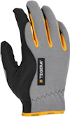 Arbetshandske i grått, svart och gult med etiketten "TEGERA".
