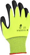 Arbetshandske i neonfärg med svart grepp, märkt "TEGERA MODEL 8821".