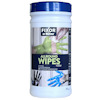 Behållare med etiketttexten "Fixor by Nitor Allround Wipes 100st" och bilder av färgfläckiga händer.