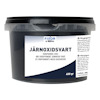 Svart plastburk med etiketttexten "JÄRNOXIDSVART" i blått, väger 400 gram.