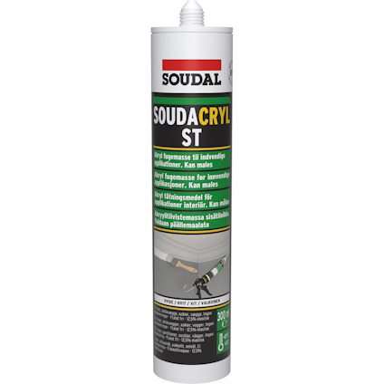 En vit tub med texten SOUDAL SOUDACRYL ST.