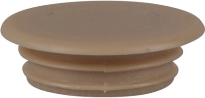 Beige täcklock med runda kanter och två ringar på sidan.