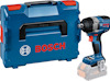Mutterdragare Bosch i blå och svart med rött och grått detaljer, bredvid en blå Bosch L-Boxx förvaringslåda.
