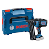 Blå Bosch FNS 250 nagelpistol med blå verktygslåda, båda med röda detaljer.