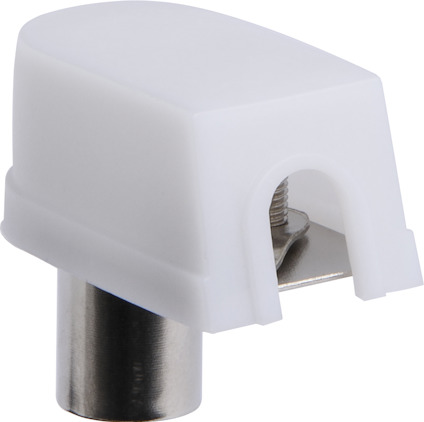 Antennkontakt med vit plastkåpa och metallstift, skruvad fastsättning synlig under kåpan.