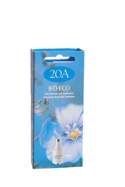 Förpackning med texten "20A IFÖ ECO", blommotiv och flaska.