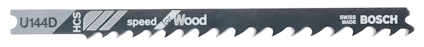 Sticksågblad med texten "U 144 D", "speed for Wood", "HCS", och "Bosch".