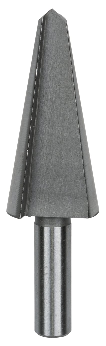 Konformat borrstål med cylindrisk skaft och konisk spets i metall.