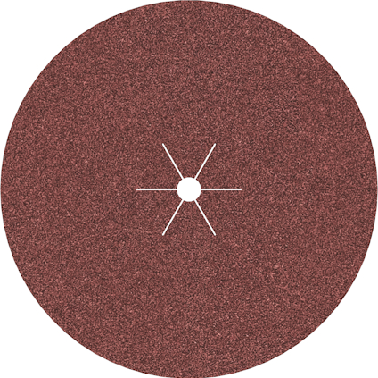 Rund sliprondell med hål och vinklade snitt i mitten, rödbrun yta.