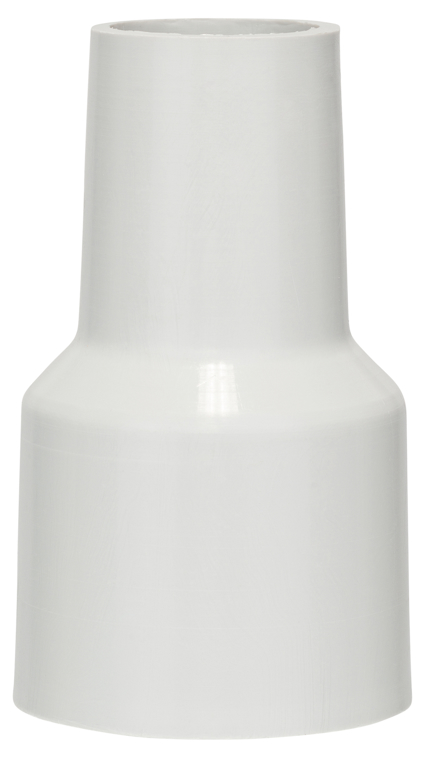 Vit plastadapter med avsmalnande form och bredare bas.