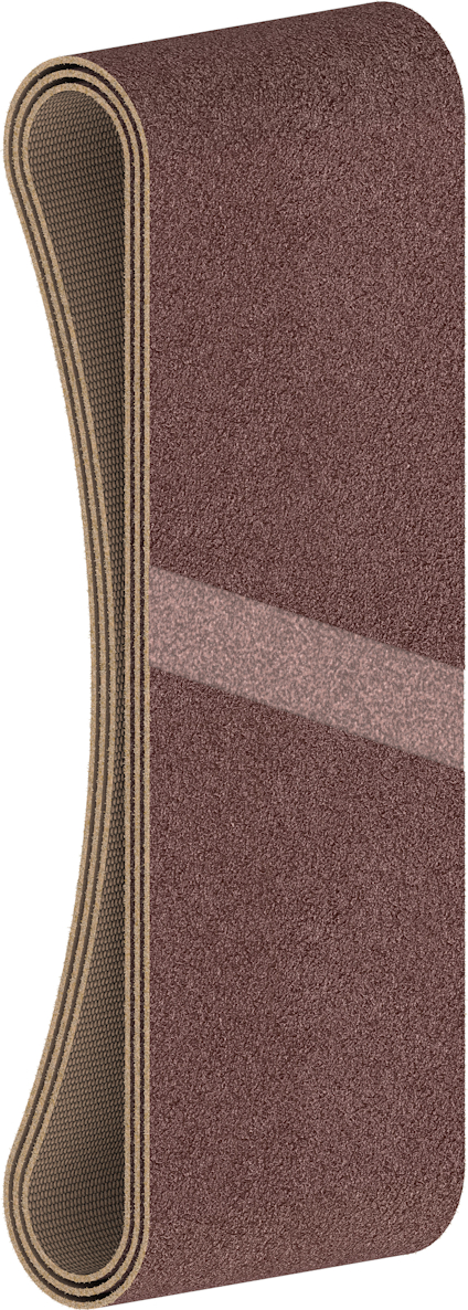 En brun sliprulle med slipband, vikt över sig själv.