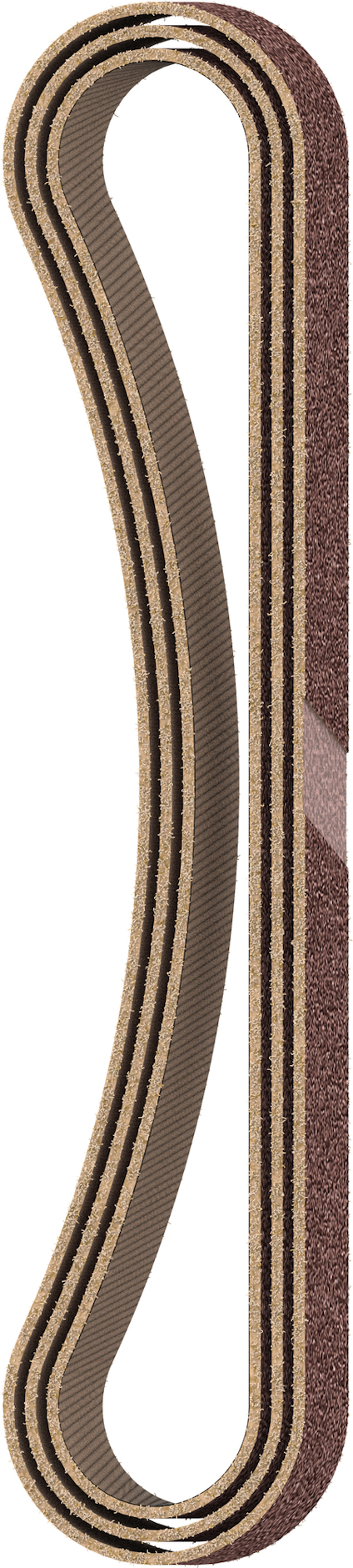 En lång, brun sliprondell med böjd form, sedd från sidan.